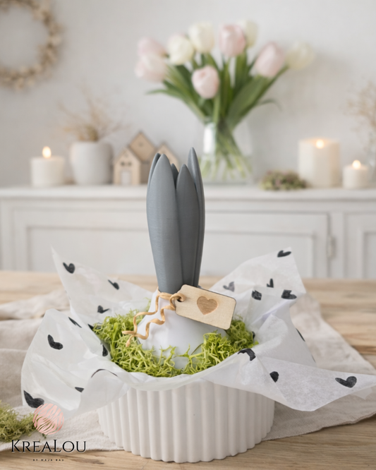 Hyazinthe Grau/Weiß im Keramiktopf – mit Holzanhänger Herz