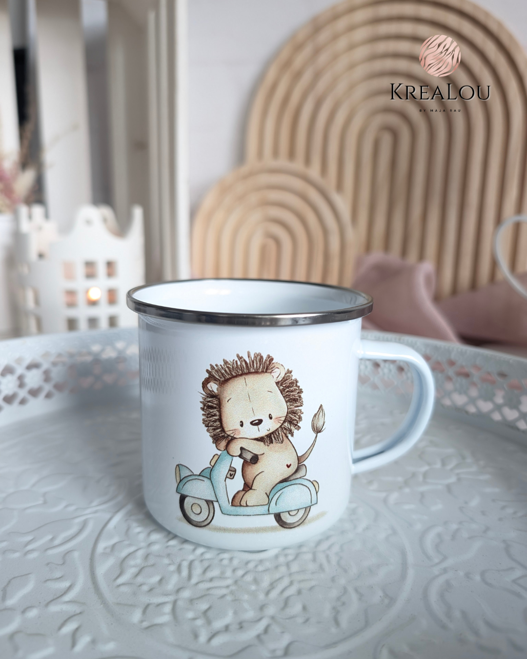 Emaillebecher „Unterwegs mit Freunden"