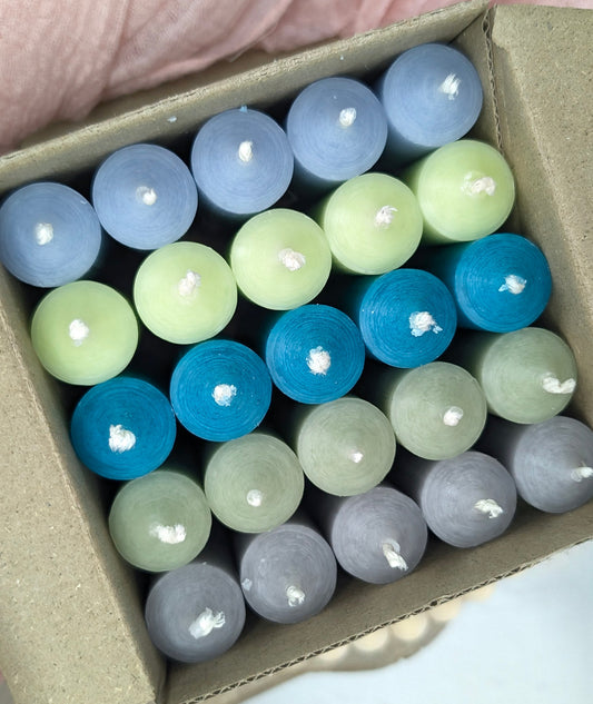 Stabkerzen 100x22 mm Set „Misty Meadow“ | 25 Stück