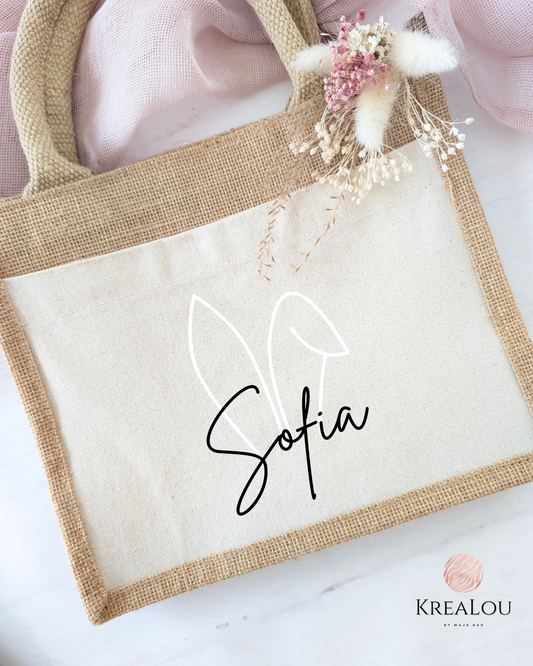 Personalisierte Jutetasche "Hasenohr"